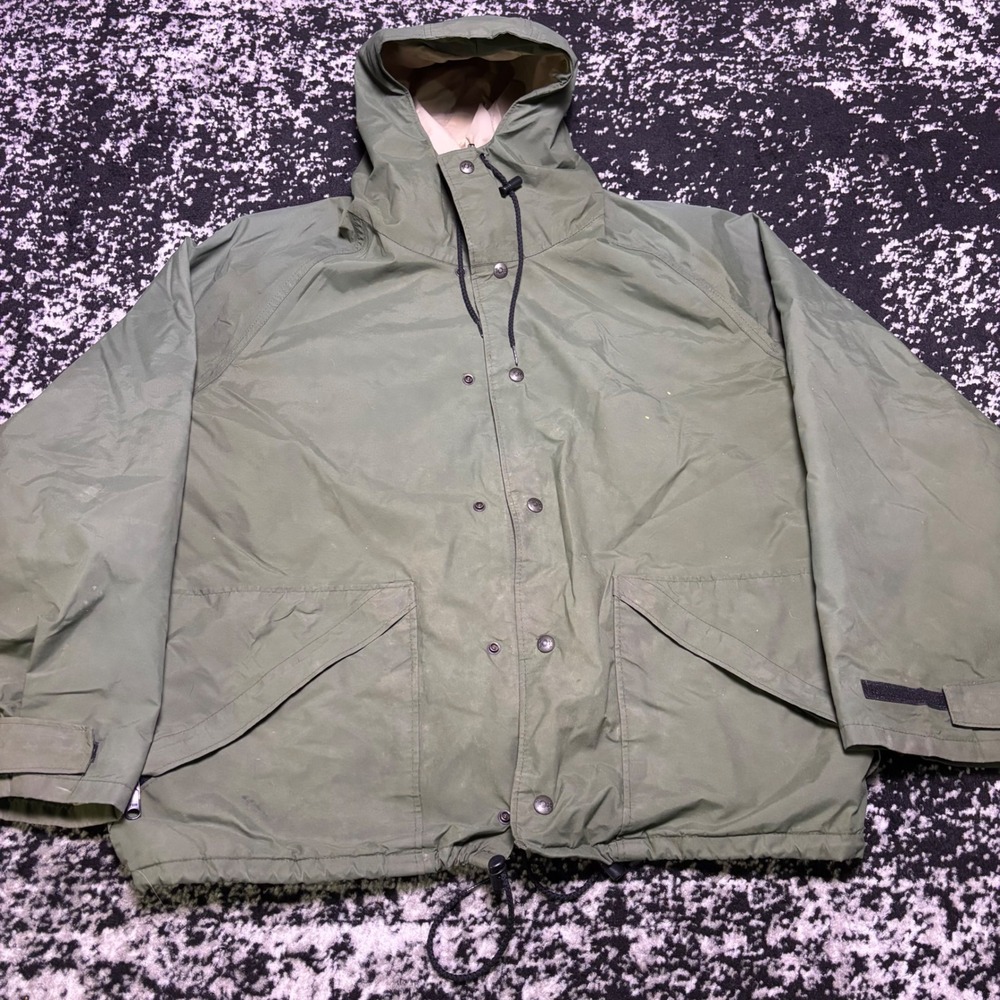 Vintage 10x Gore-Tex Rainwear Jacket Mens Large Green Hooded Made in USA Utility